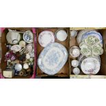 A mixed collection of ceramic items: to include large blue & white serving platter, wall plates,