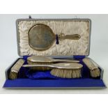 Silver backed dressing table set: Cased six piece hallmarked silver dressing table set comprising