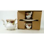 Royal Albert Old Country Rose Tea set and Tea pot: in original packaging,