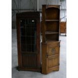 Glazed Oak Priory style display cabinet: together with similar corner unit(2)