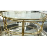 Pair Glass Topped Gold Effect Small Oval Tables (2): (please refer to conditions on lot 599)