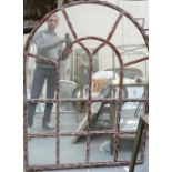 Riza Arched Window Effect Curved Top Antiqued Glass Metal Wall : 122 x 92cm (please refer to