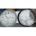 London Multi 3 Dial Round Face Wall Clocks (2): diameter 50cm (please refer to conditions on lot
