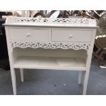 Small white occasional hall table: two drawer slight A/F. 30" wide x 11" depth x 32" high