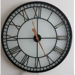 Large Wrought Iron Frosted Glass Wall Clock: 90 cm diameter (please refer to conditions on lot 599)