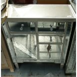Mirrored Glass & Silvered Effect Cabinet: 71 x 33 x 88cm height (please refer to conditions on lot