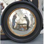 Vintage Style Large Circular Black Gold Convex Decorative Wall Mirror: diameter 74cm ( please