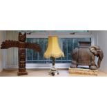 A mixed collection of items to include: Alaskan made Totem pole,