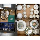 A mixed collection of items to include: Wedgwood Moss Rose teaware, decorative wall plates,