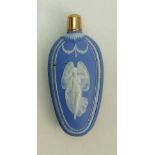 A George III Solid Blue Jasperware Lapidary Polished Scent Bottle: Decorated in white,
