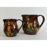 Royal Doulton Kingsware Jugs: Royal Doulton Kingsware jugs decorated with Dickens Memories scenes,