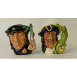 Royal Doulton small Character Jugs Scaramouche D6561 and Captain Hook: Doulton references D6691 (2)