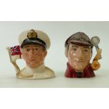 Two Royal Doulton small Character Jugs: Royal Doulton small jugs The Slueth D6773 in red colourway