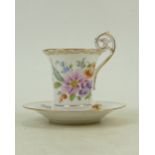 Dresden Floral decorated Chocolate Cup & Saucer: Small nip noted to edge of saucer