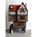 Dolls House very Large 4 Storey Model Made Tudor Guild Hall Fronted: Standing on Four Wooden