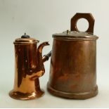 A copper Hot Chocolate Pot and wall mounted pot: Hot Chocolate pot together with a copper wall