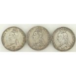 Three 19th century silver crowns (3):