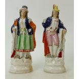 19th Century Staffordshire Type Figures of Man & Woman: Wearing shooting regalia & resting on