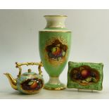 A collection of Coalport M Harnett hand painted items to include: Large panelled vase, height 32cm,