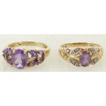 9ct gold ladies Dress Rings: 9ct ring set with purple semi precious stone, size P, 2.
