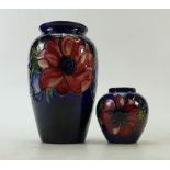 Walter Moorcroft Vases decorated in the Anemone design: Largest height 21cm.
