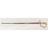 British Victorian Naval sword: British 1805 regulation Navel Officers sword with gilded etched