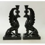 A Pair of Wedgwood prototype Griffin candelabra: Wedgwood rare glazed pair of Griffin candelabras,