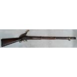 18th Century Match Lock Rifle: Rifle with matching shot flask, overall length 122cm.