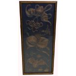Early 20th Century Chinese framed Embroidery: Gold stitching with images of Bats and Foliage 48 x