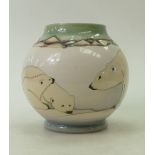 Moorcroft Vase decorated with Polar Bears: Moorcroft vase decorated with Polar bears on glacier by