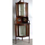 Edwardian Bow Fronted Mahogany Corner Cabinet: Cabinet size 207cm height x 57cm width.