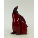 Royal Doulton Flambe model of penguin & chick: Royal Doulton Flambe penguin & chick, signed Noke,