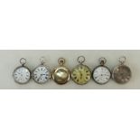 A collection of vintage Pocket Watches: Five silver pocket watches and a gold plated hunter pocket