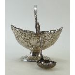 Silver Sugar Basket & Sifter Spoon with case: Silver sugar basket with embossed decoration & sifter