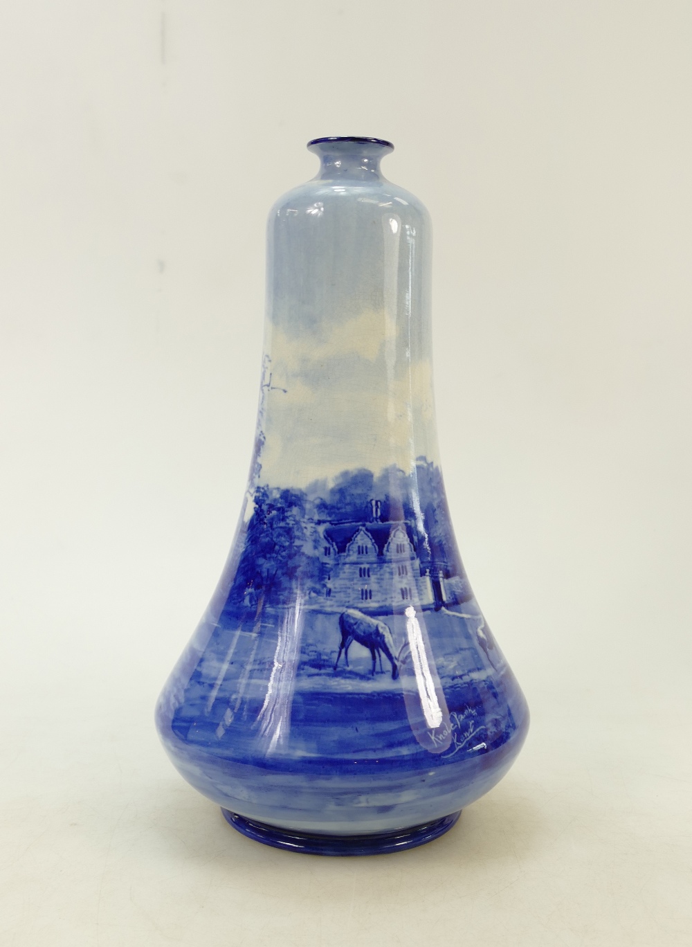 Doulton Burslem ware Vase: 19th Century Doulton Burslem blue & white vase decorated with deer and