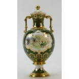 Royal Crown Derby two handled Vase & cover: Hand painted with Tatton Hall by M Reynolds,