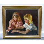 Piere Laurent Brenot Oil on Canvas: Titled Mesdemoiselles De Paris, Portrait of Teenage Girls.