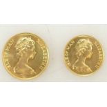 Gold IOM full & half Sovereign Coins QEII 1973: