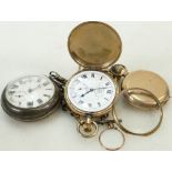 A collection of silver and gold plated pocket watches: 19th century Silver pair cased verge pocket