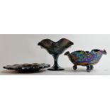 Fenton Type Carnival Glass items to include: Peacock design small bowl diameter 17cm,