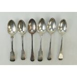 6 silver Serving Spoons: Assorted Geo III & Victorian 451g.