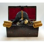 Naval officers Hat Epaulettes & Belt in original tin trunk by Gieves: A cased antique Naval