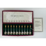 Cased set of 10 Silver Spoons: Limited edition 10 x Queen's Beasts Silver Wedding spoons, 1972,