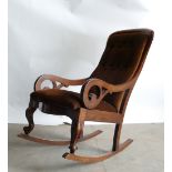 Victorian Mahogany Upholstered Rocking Chair: