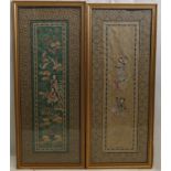 Two 20th Century Chinese Embroidered Panels: With images of dancing figures and foliage,