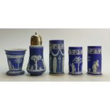 A collection of Wedgwood Jasperware: 19th Century Wedgwood blue dip Jasperware items including