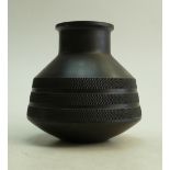 Wedgwood Black Basalt turned Vase: Wedgwood black Basalt turned vase by Peter Wall dated 1966,