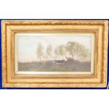 J Vleminckx Oil painting on canvas: Oil painting of country cottage scene dated 1914 in gilt frame,