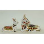Royal Crown Derby Paperweights: Holly Donkey (boxed) together with Thistle Donkey Mother