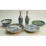 A collection of 19th Century Chinese Blue and White items to include: Vases wall plates,